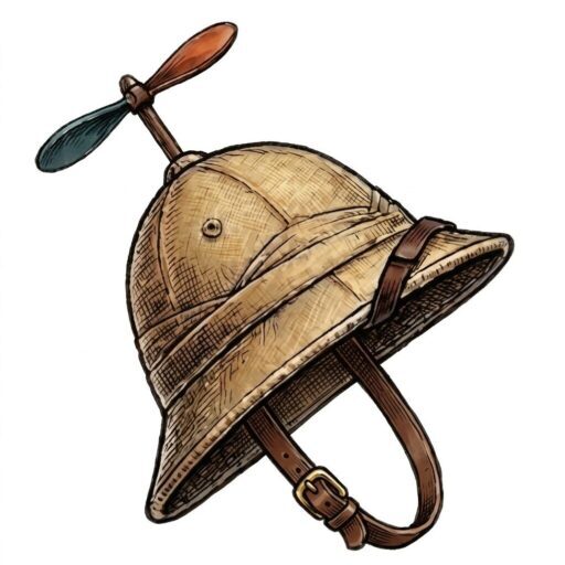 A pith helmet with a beanie propeller added to the top.